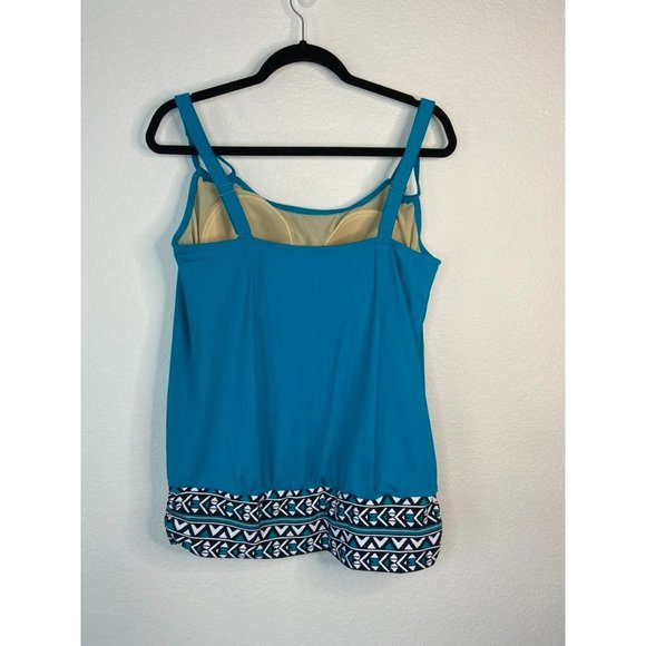 SwimSuits for all women's 12 blue aztec print tankini swim top built in bra - Picture 3 of 5